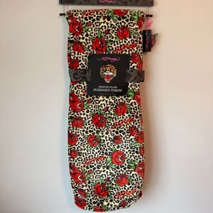 New Ed Hardy Leopard Red Roses Throw Blanket 60x70 Brown Black Gothic Y2K